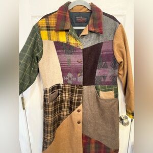 Sacred Threads Vintage Multicolor Patchwork 100 % Wool Coat ,Sz. S/M.